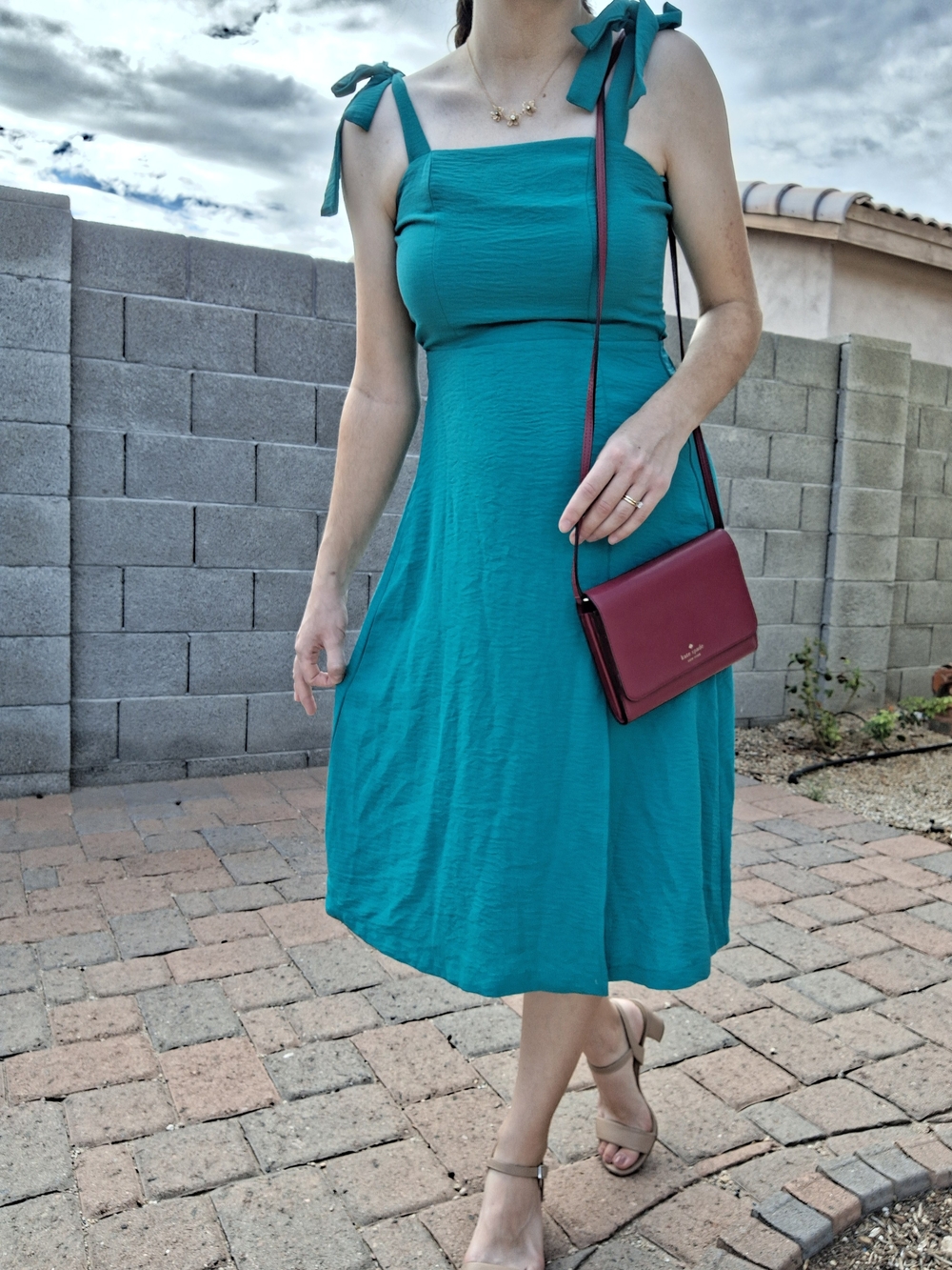Tie-Shoulder Kelly Green A-Line Dress - Monteau